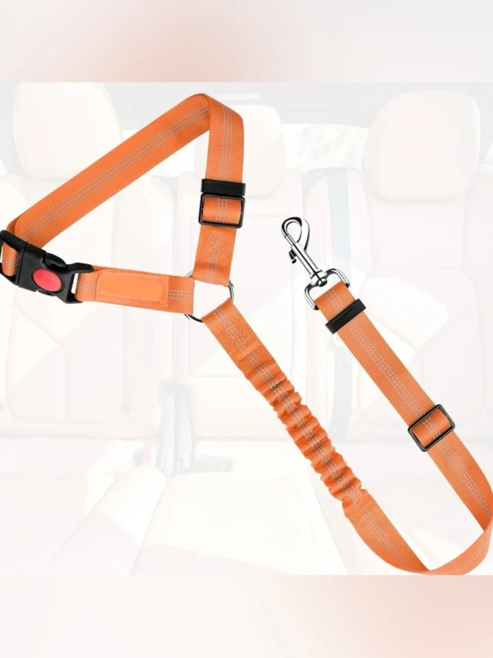 💞 New Reflective Orange Stretchable & Adjustable Puppy Dog Car Seat Belt Leash